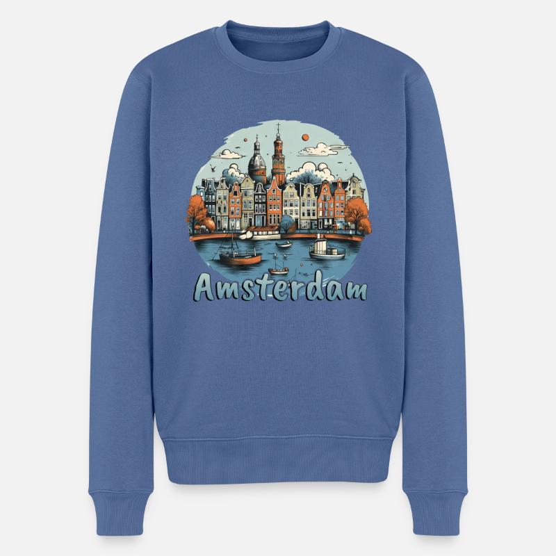 Amsterdam, Pays-Bas, Pays-Bas - Grunge Harbour et - Pull Premium bio Homme - bleu pigeon