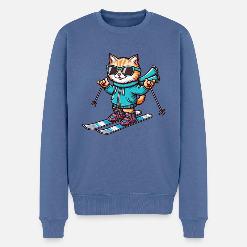 Maine Coon Katze Ski Winter Sport - Männer Premium Bio Pullover - Taubenblau
