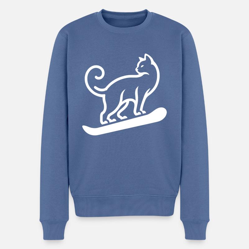 Katze Snowboard Snowboarder Minimalistisches - Männer Premium Bio Pullover - Taubenblau
