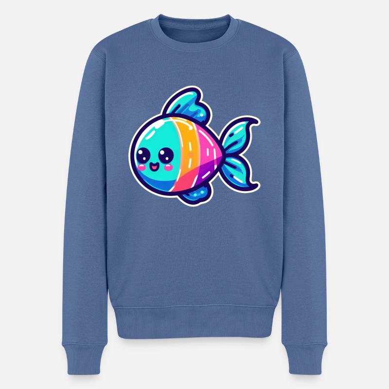 Regenbogen Fisch Design - Männer Premium Bio Pullover - Taubenblau
