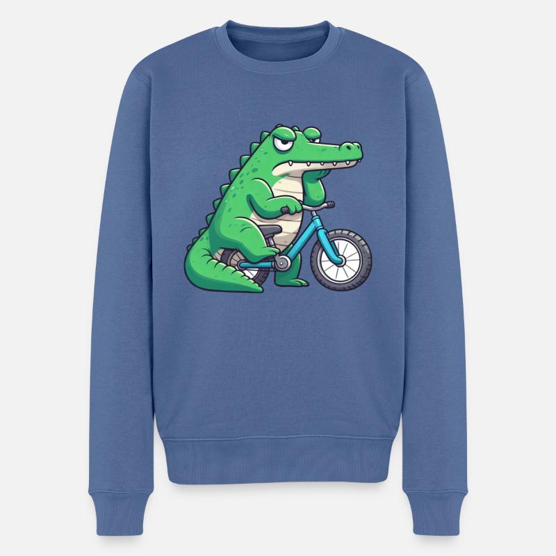 Lustiges Krokodil auf Fahrrad langweilig - Männer Premium Bio Pullover - Taubenblau