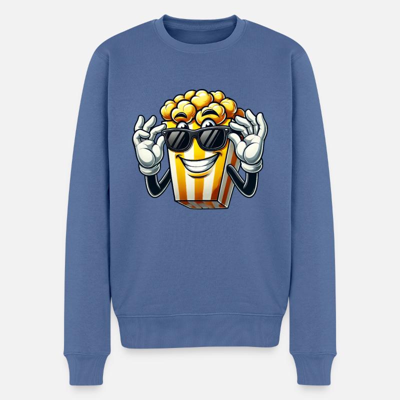 Dessin animé Popcorn Comic Lunettes de soleil Cinéma - Pull Premium bio Homme - bleu pigeon