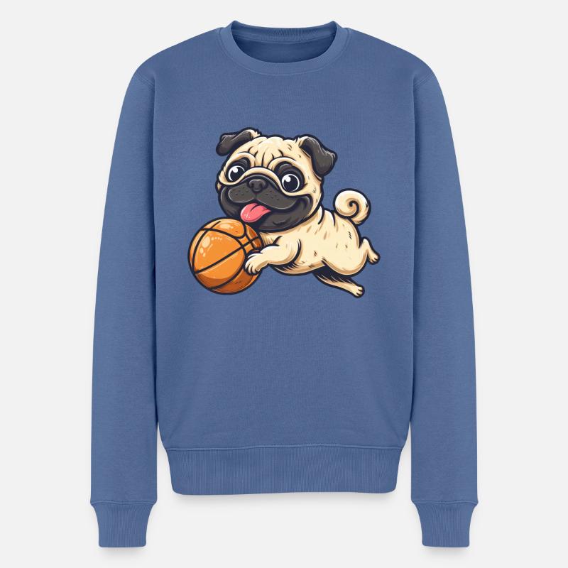 Basketball Mops: Ein vierbeiniger Basketballstar - Männer Premium Bio Pullover - Taubenblau
