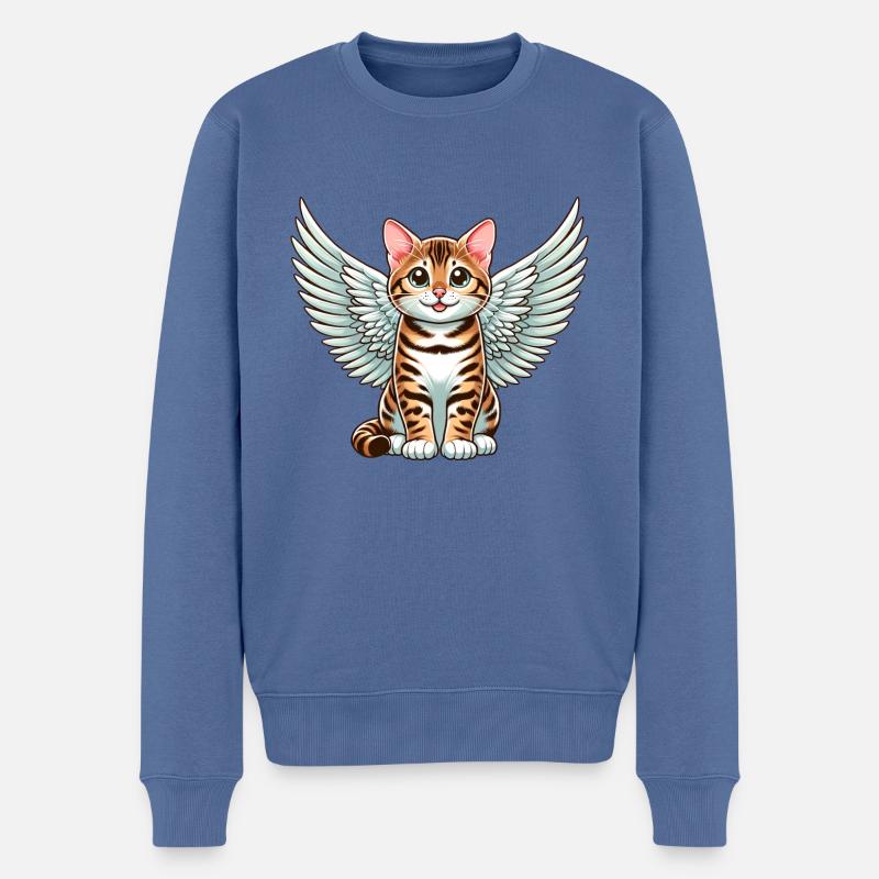 Bengalkatze Engel Geflecktes Fell - Männer Premium Bio Pullover - Taubenblau