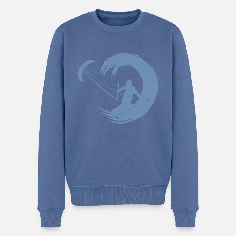 Kitesurfer Silhouette Aventure De Vagues Géantes - Pull Premium bio Homme - bleu pigeon