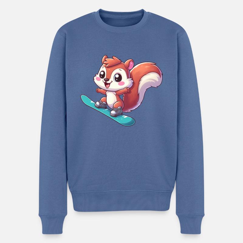 Süßes Eichhörnchen, Comic Snowboarder, Winterurlau - Männer Premium Bio Pullover - Taubenblau