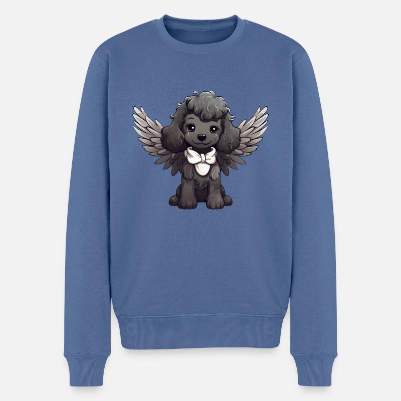 Schwarzer Pudel Engel - Niedlicher Hund mit - Männer Premium Bio Pullover - Taubenblau