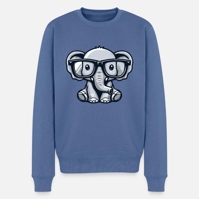 Nerdiger Elefant mit Brille - Männer Premium Bio Pullover - Taubenblau