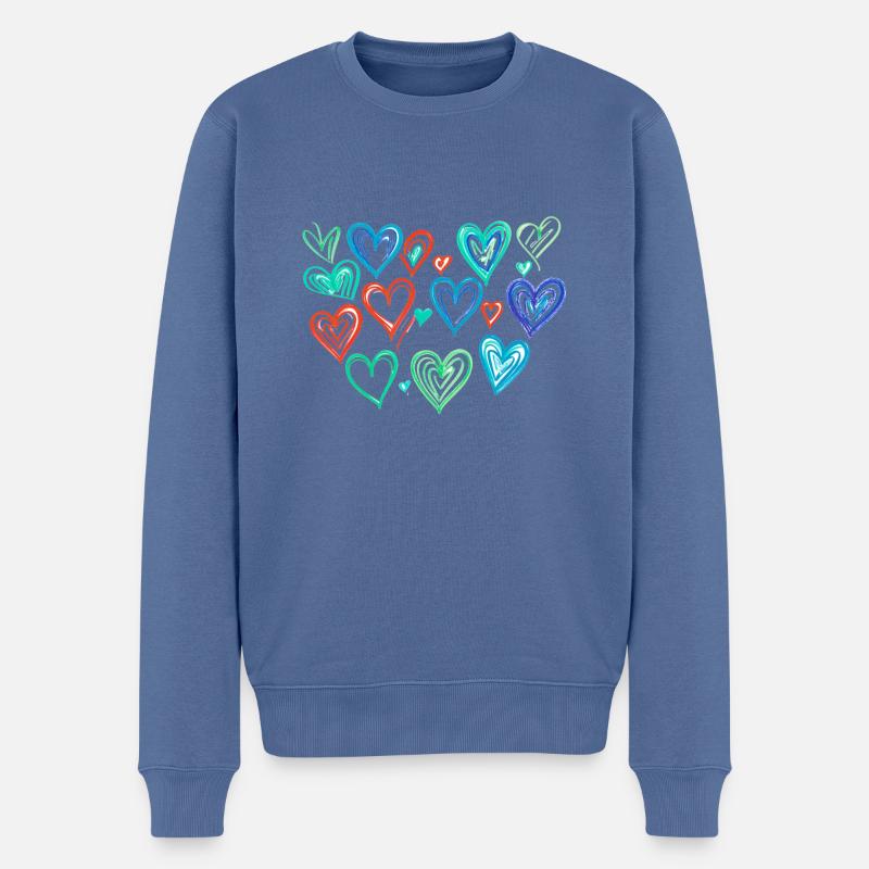 herzen,zeichung,bunt,buntstifte - Männer Premium Bio Pullover - Taubenblau