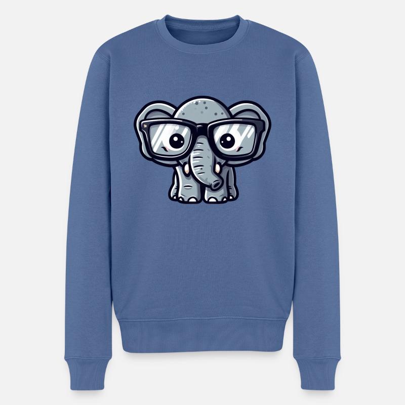 Nerd-Elefant mit Brille - Männer Premium Bio Pullover - Taubenblau