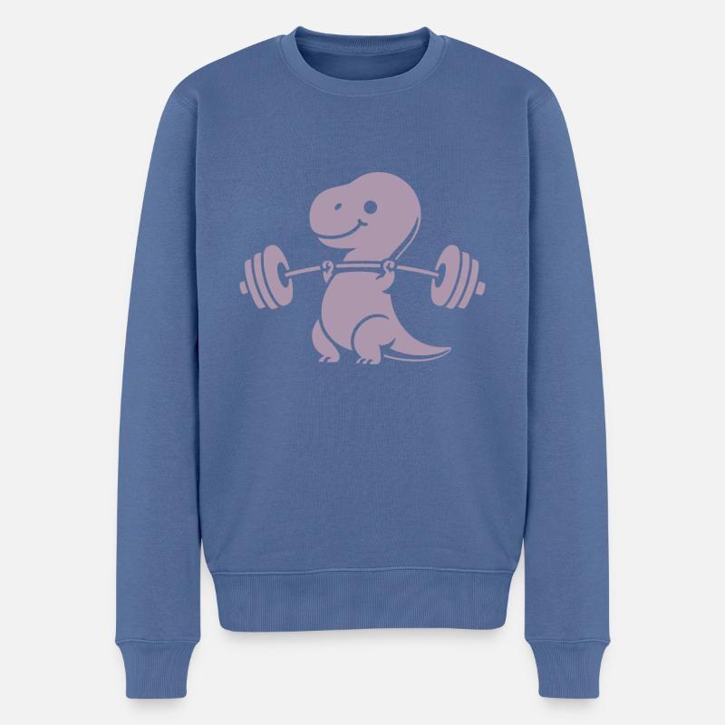 T-Rex avec entraînement avec haltères - Pull Premium bio Homme - bleu pigeon