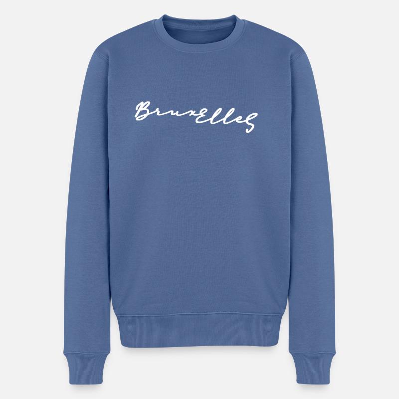 BruxEllleS - Pull Premium bio Homme - bleu pigeon