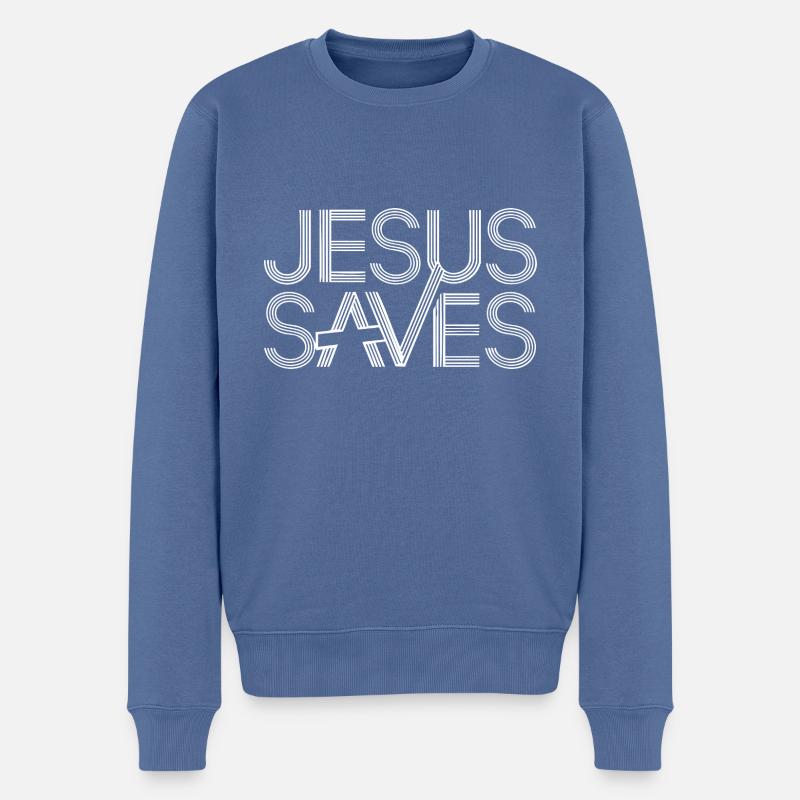 Jesus saves - Jesus rettet - Männer Premium Bio Pullover - Taubenblau