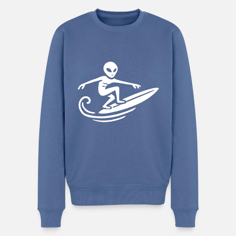 Alien Surfer Surfen Surfbrett Sommer Wellenreiten - Männer Premium Bio Pullover - Taubenblau