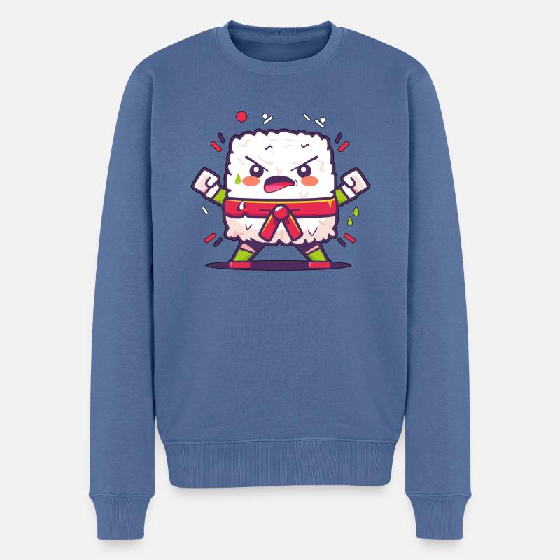 Wütende Sushi-Zeichnung, Kawaii-Karate-Sushi - Männer Premium Bio Pullover - Taubenblau