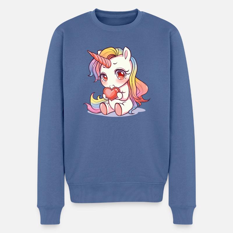 Schüchternes Einhorn, Mädchen Geburtstagsgeschenk, Tier - Männer Premium Bio Pullover - Taubenblau