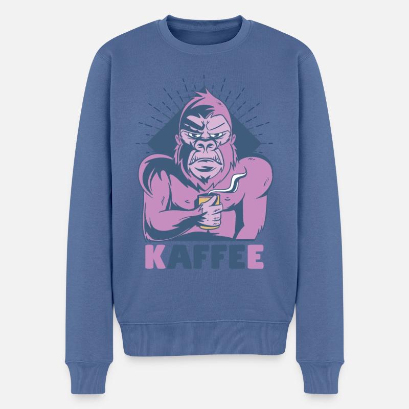 Affe trinkt Kaffee - Männer Premium Bio Pullover - Taubenblau