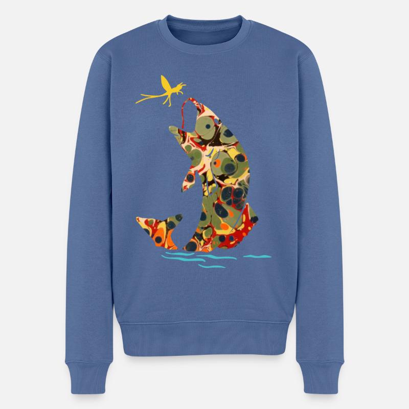 fisch mit libelle e 41 - Männer Premium Bio Pullover - Taubenblau