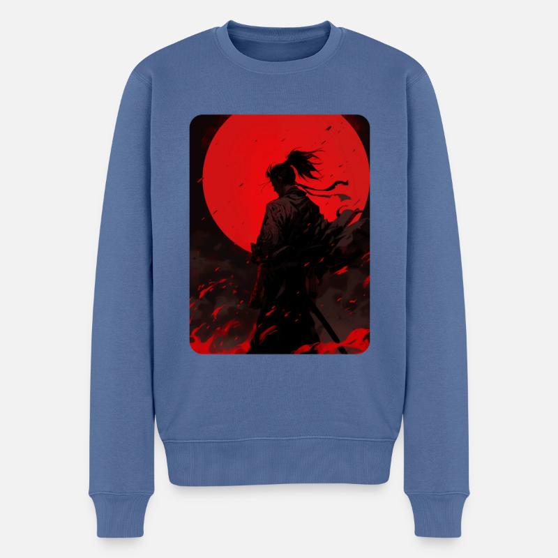 Blutmond Samurai - Männer Premium Bio Pullover - Taubenblau