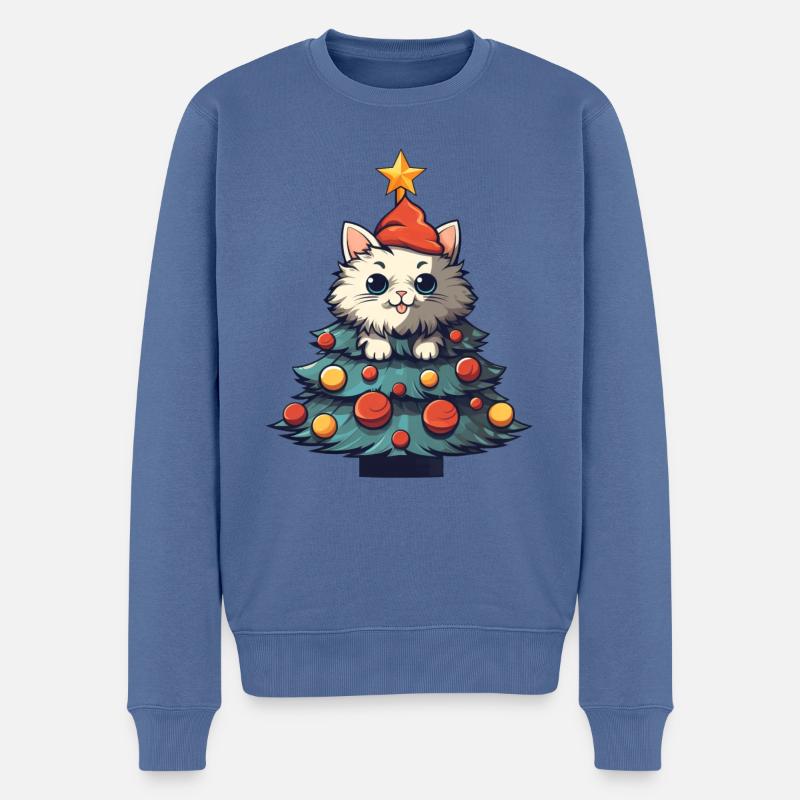 Chat de Noël : jouez au sapin de Noël - Pull Premium bio Homme - bleu pigeon