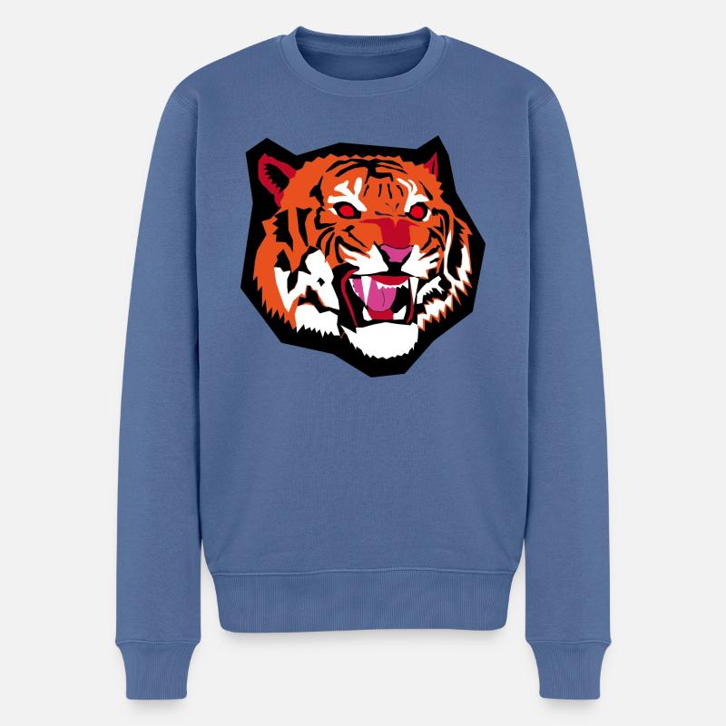 Tigerkopf - Männer Premium Bio Pullover - Taubenblau