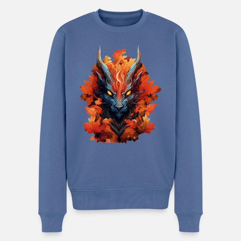 Herbst-Drache aus Laub - Männer Premium Bio Pullover - Taubenblau
