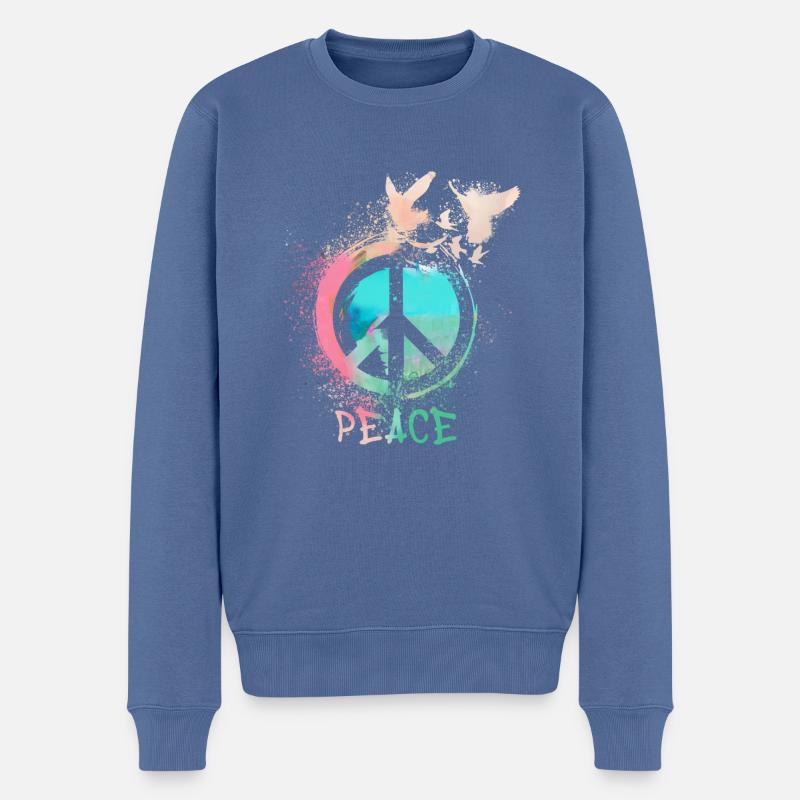 pastell ,graffiti, peace, flagge, friede, tauben - Männer Premium Bio Pullover - Taubenblau