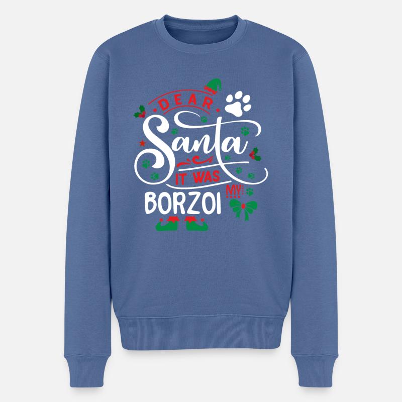 Weihnachten Weihnachtsmann Hund Borzoi - Männer Premium Bio Pullover - Taubenblau