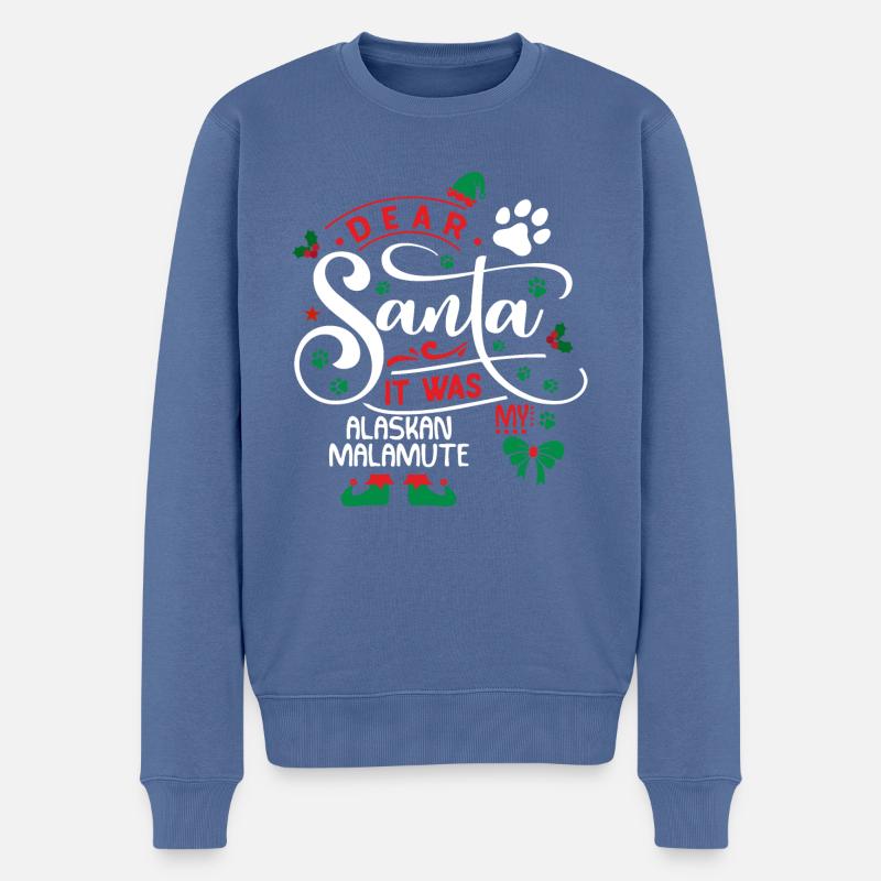 Santa Weihnachten Hund Alaskan Malamute - Männer Premium Bio Pullover - Taubenblau