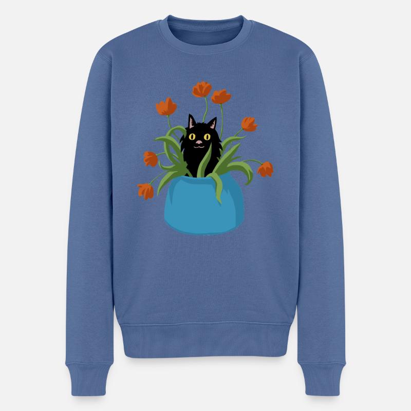 Chat en fleurs - Pull Premium bio Homme - bleu pigeon