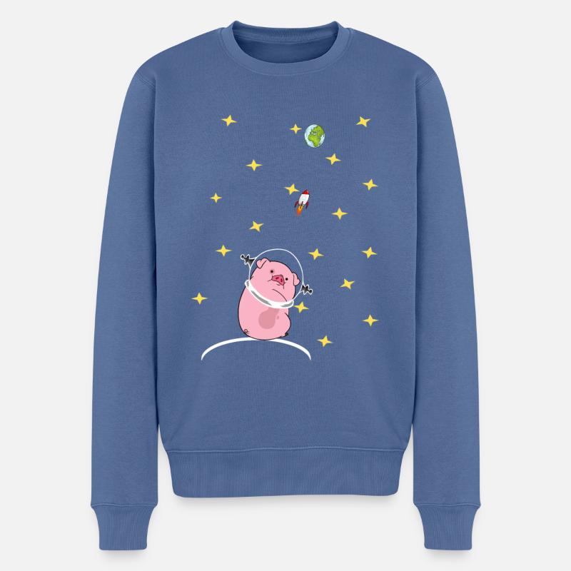 Schwein im Weltall - Männer Premium Bio Pullover - Taubenblau