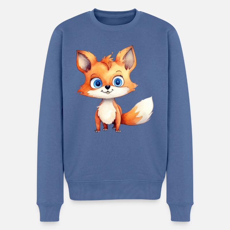 Aquarelle de dessin de renard - Pull Premium bio Homme - bleu pigeon