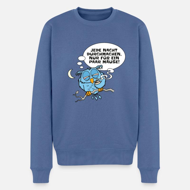 Müde Eule hat Nachtschicht - Männer Premium Bio Pullover - Taubenblau