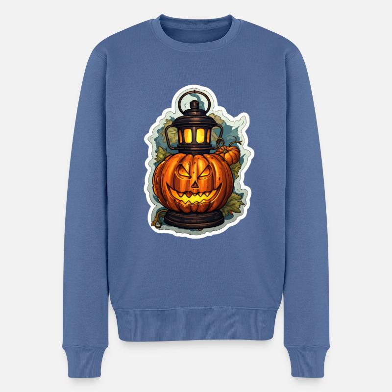 Halloween Kürbislaterne - Männer Premium Bio Pullover - Taubenblau