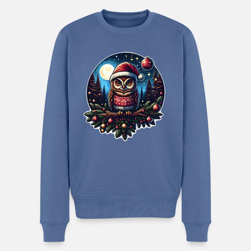 Weihnachtseule im Winterwald - Männer Premium Bio Pullover - Taubenblau