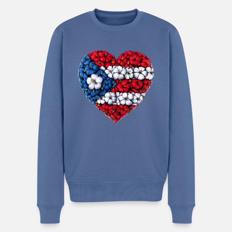 Puerto Rico Blumen Herz - Männer Premium Bio Pullover - Taubenblau
