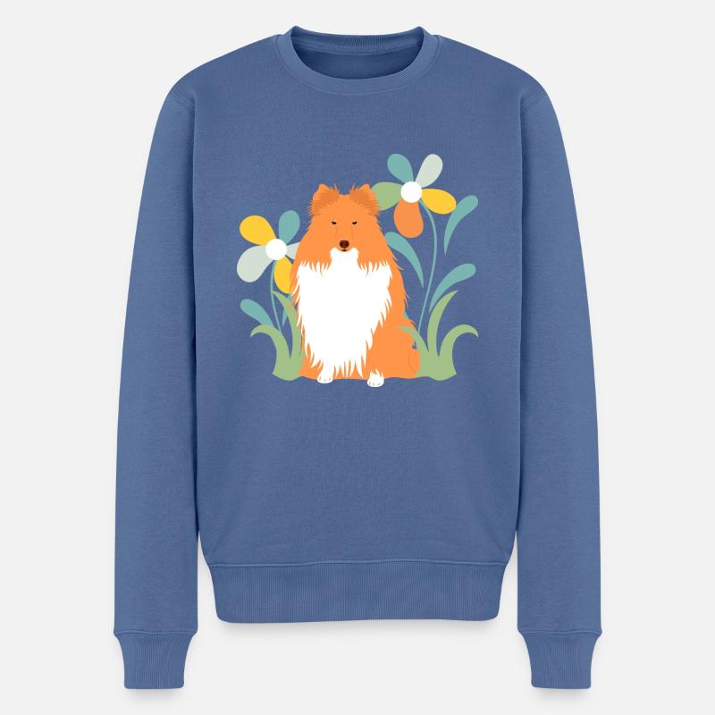 Chien de berger et fleur Shetland - Pull Premium bio Homme - bleu pigeon