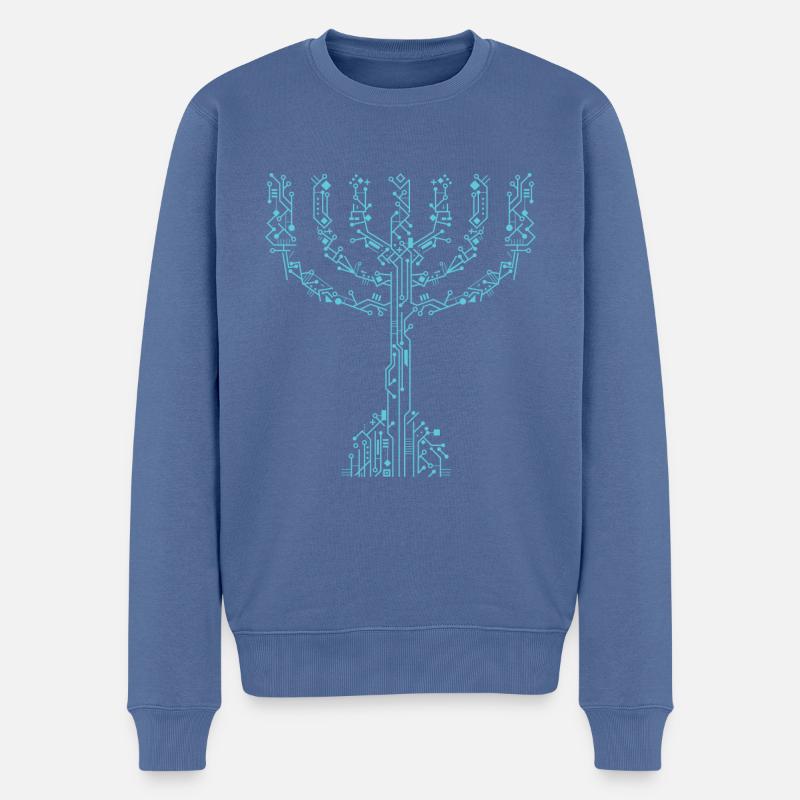 Menorah à sept branches - Pull Premium bio Homme - bleu pigeon