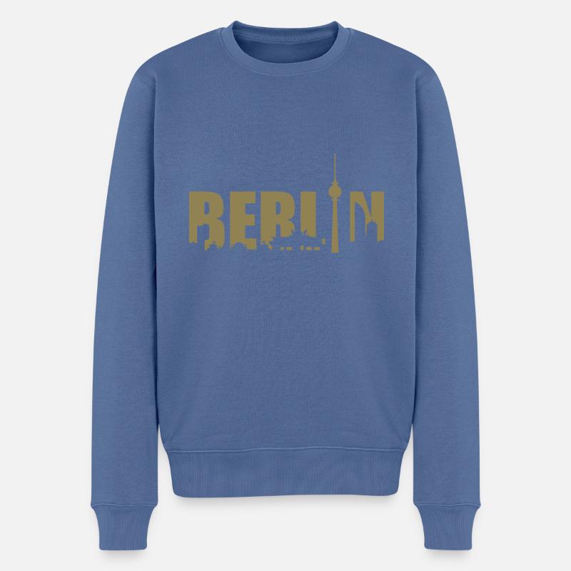 Berliner Skyline Design Silhouette Fernsehturm - Männer Premium Bio Pullover - Taubenblau