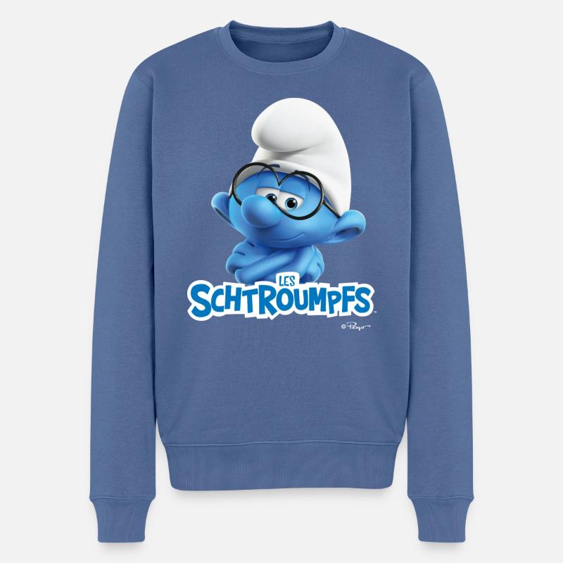Les Schtroumpfs Le Schtroumpf À Lunettes Logo - Männer Premium Bio Pullover - Taubenblau