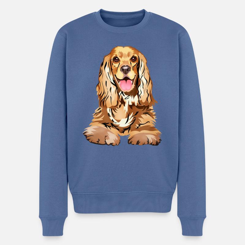 cocker spaniel - Pull Premium bio Homme - bleu pigeon