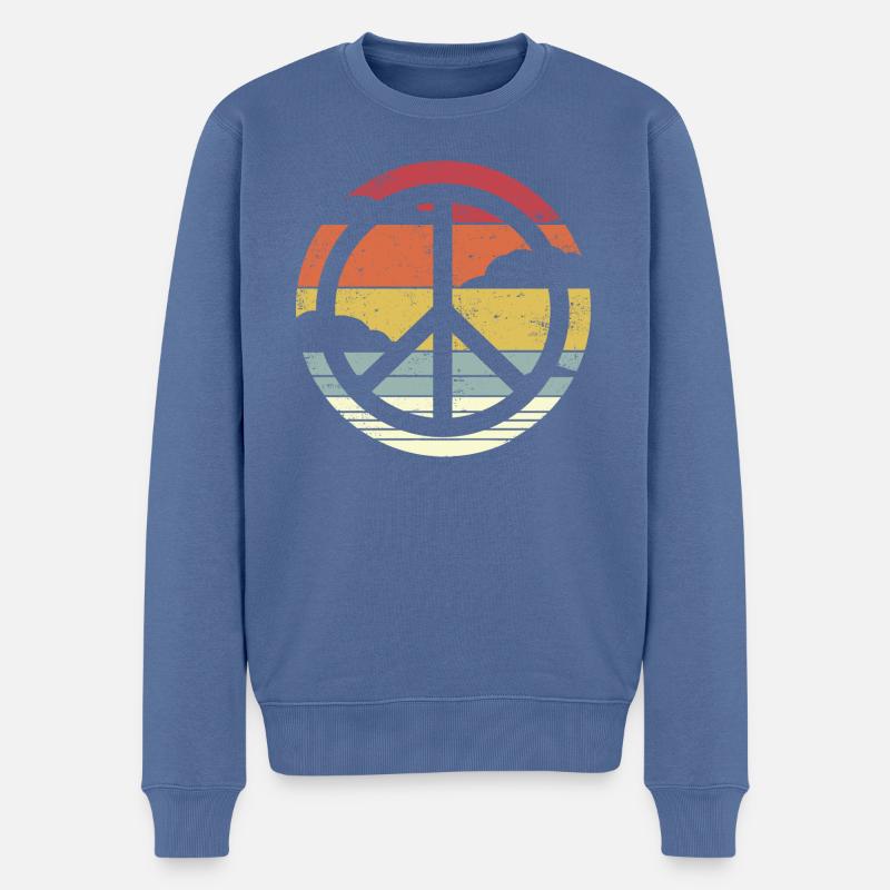 Retro Design Friedenszeichen Peace Zeichen - Männer Premium Bio Pullover - Taubenblau