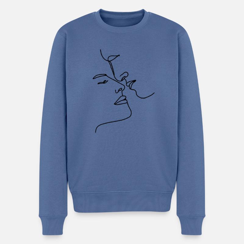 Gesichter #1 (Schwarz) - Männer Premium Bio Pullover - Taubenblau