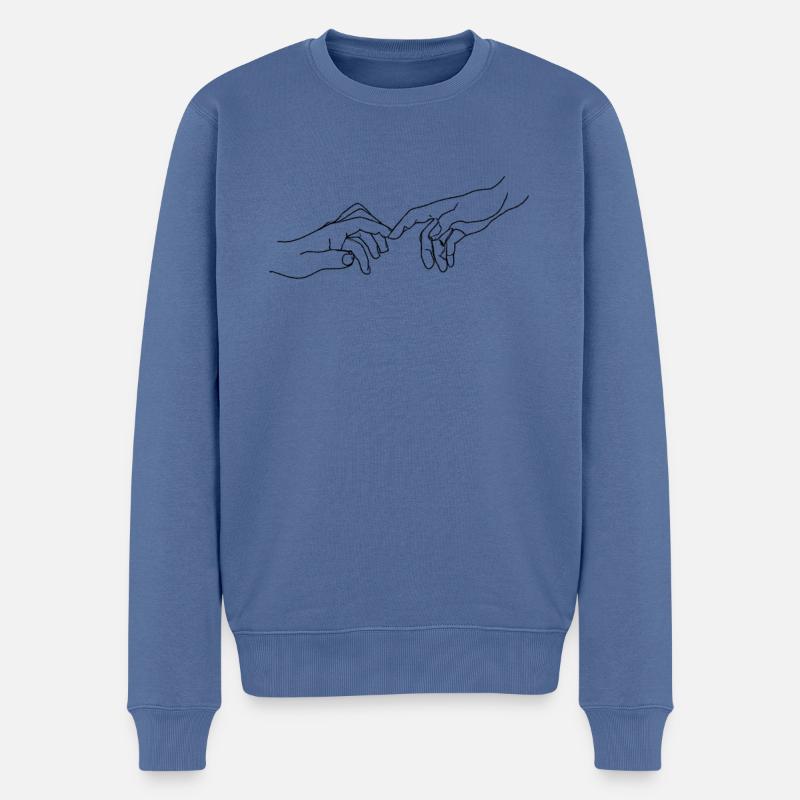 Reaching Out #3 (Schwarz) - Männer Premium Bio Pullover - Taubenblau