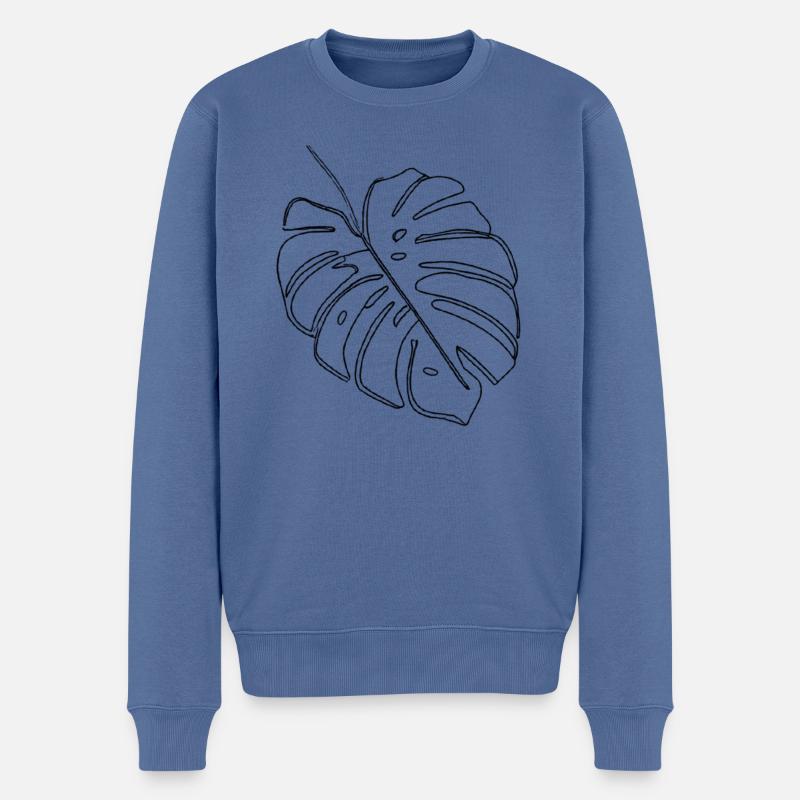 Monstera #1 (Schwarz) - Männer Premium Bio Pullover - Taubenblau