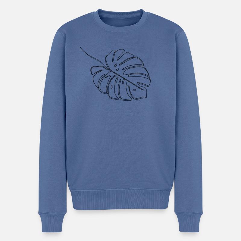 Monstera #2 (Noir) - Pull Premium bio Homme - bleu pigeon