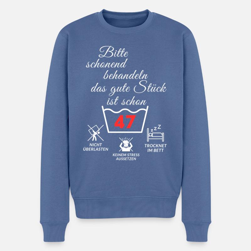 Bitte schonend behandeln - das gute Stück ist 47 - Männer Premium Bio Pullover - Taubenblau