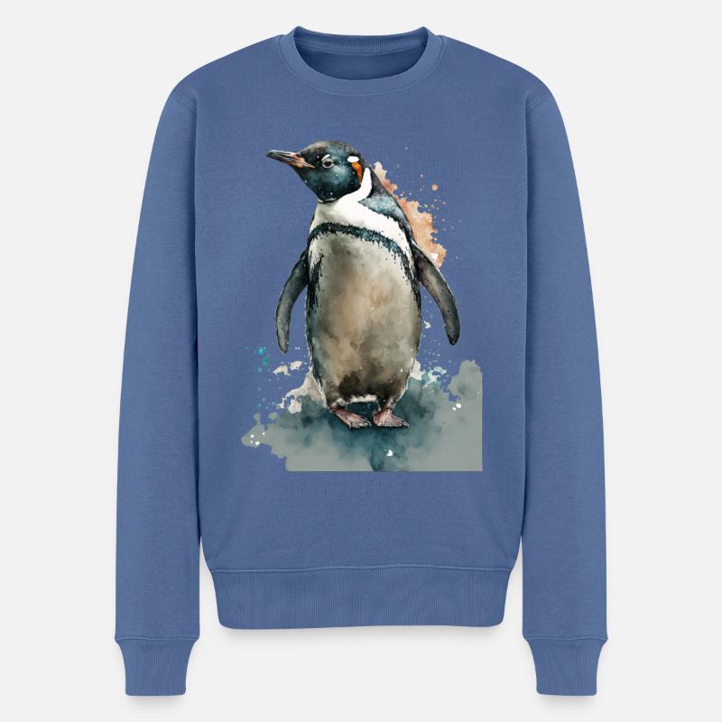 Pinguin Aquarell Wasserfarben Gemälde - Männer Premium Bio Pullover - Taubenblau