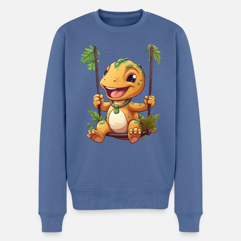 Dino T-Rex sur swing, ludique - Pull Premium bio Homme - bleu pigeon