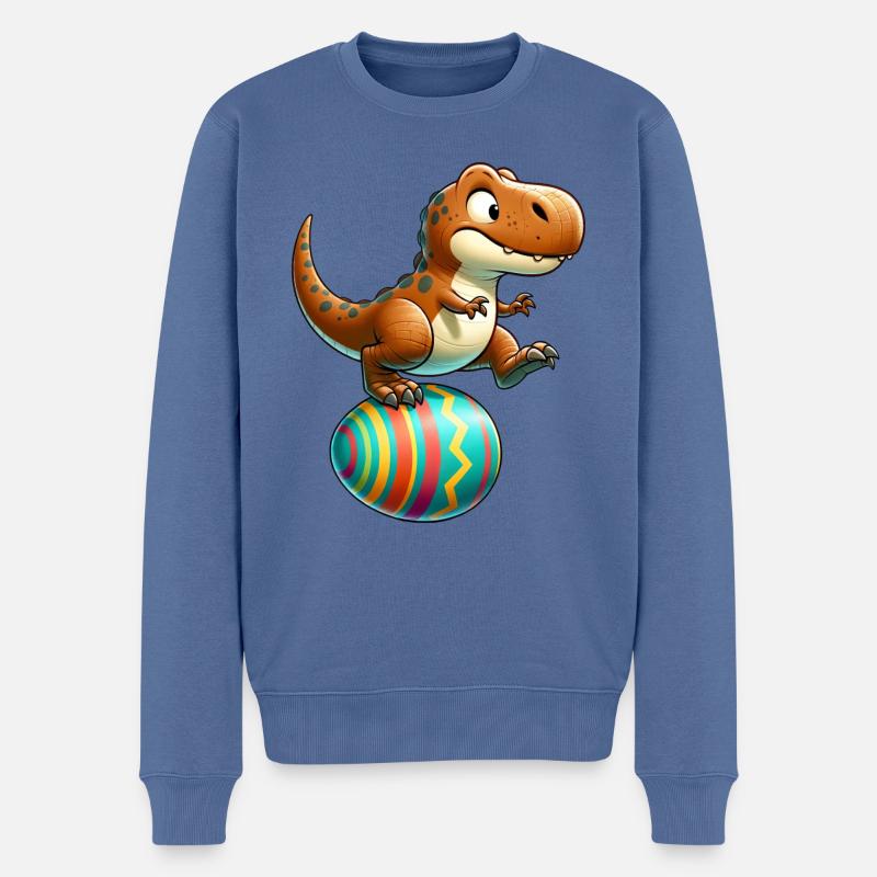 Dancing T-Rex, Easter Eggshell Fun - Men's Premium Organic Jumper - stone blue